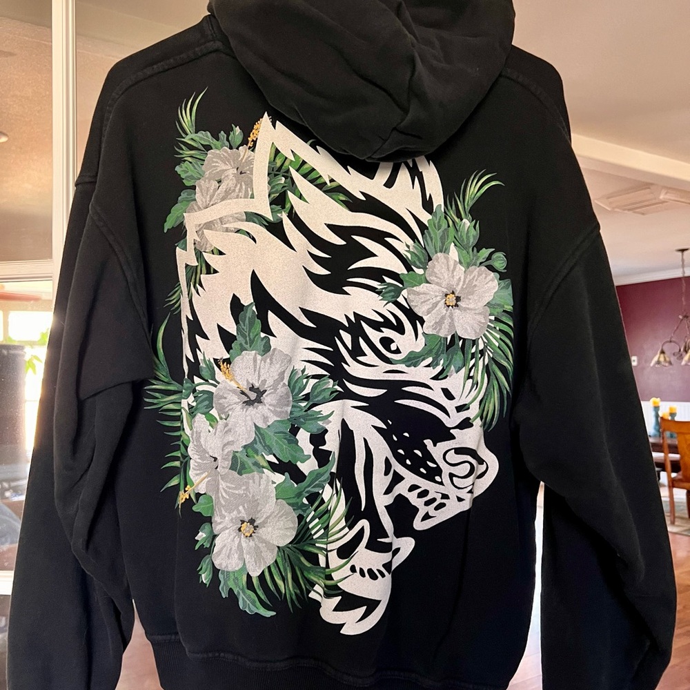 Darc Sport Black Hoodie with Wolf and Floral Design
